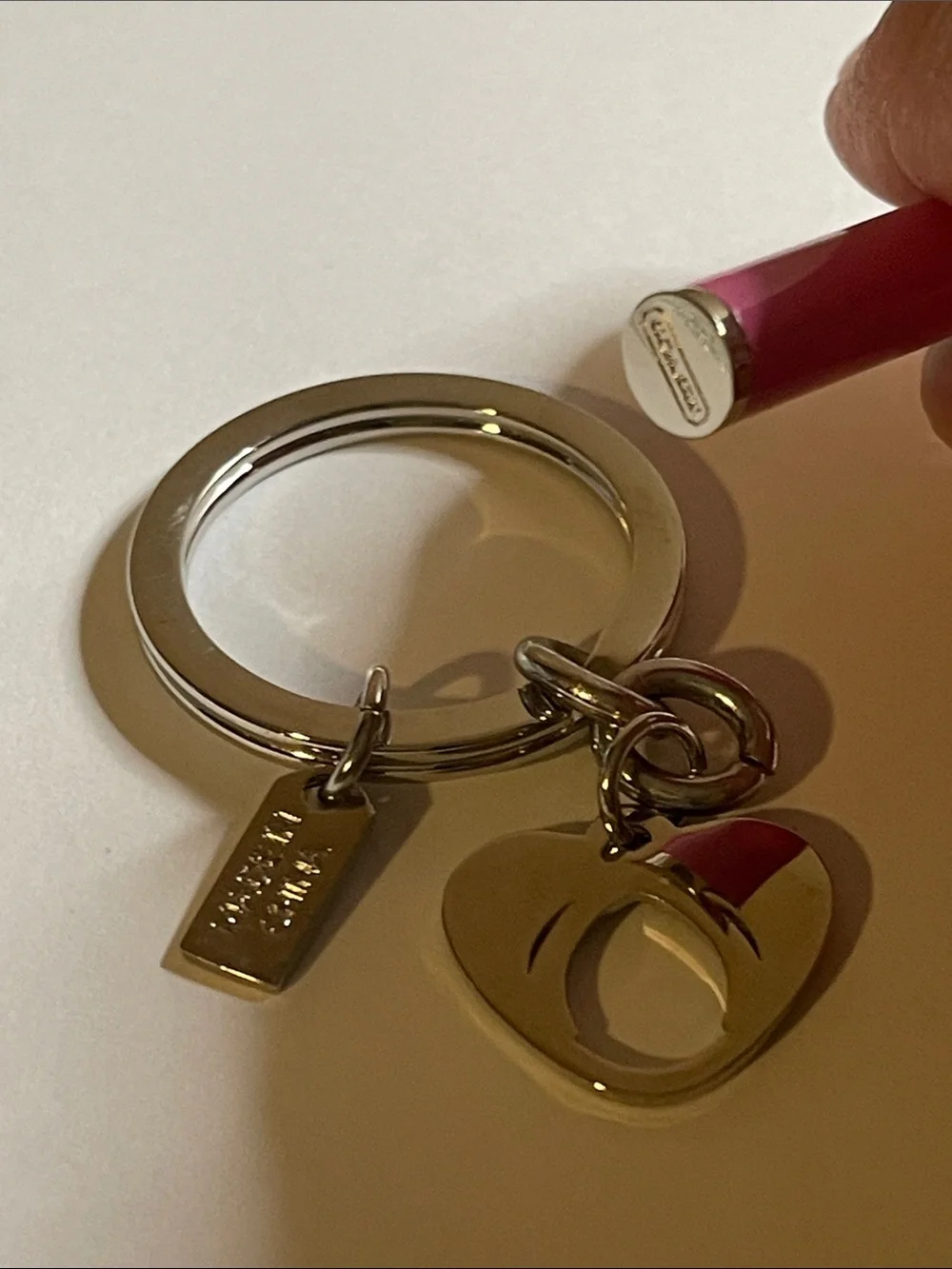 Coach Pink Heart Keyring Charm and Coach Pen